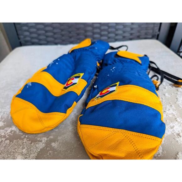 Dakine Leather Ski Snowboard Mittens Size L – Colorado Flag Edition – Blue/Gold - Picture 6 of 8